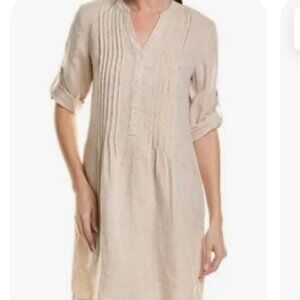 J. McLaughlin Riviera Linen Roll Tab Sleeve Dress Oatmeal SIZE SMALL
